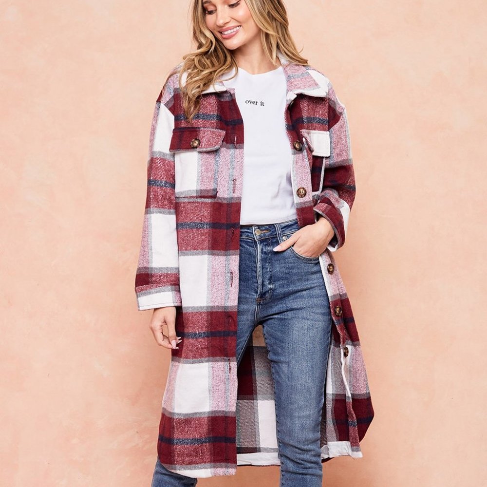 NEW ON BLUE plaid western boho shacket jacket shirt brushed flannel SM-LG DUSTER